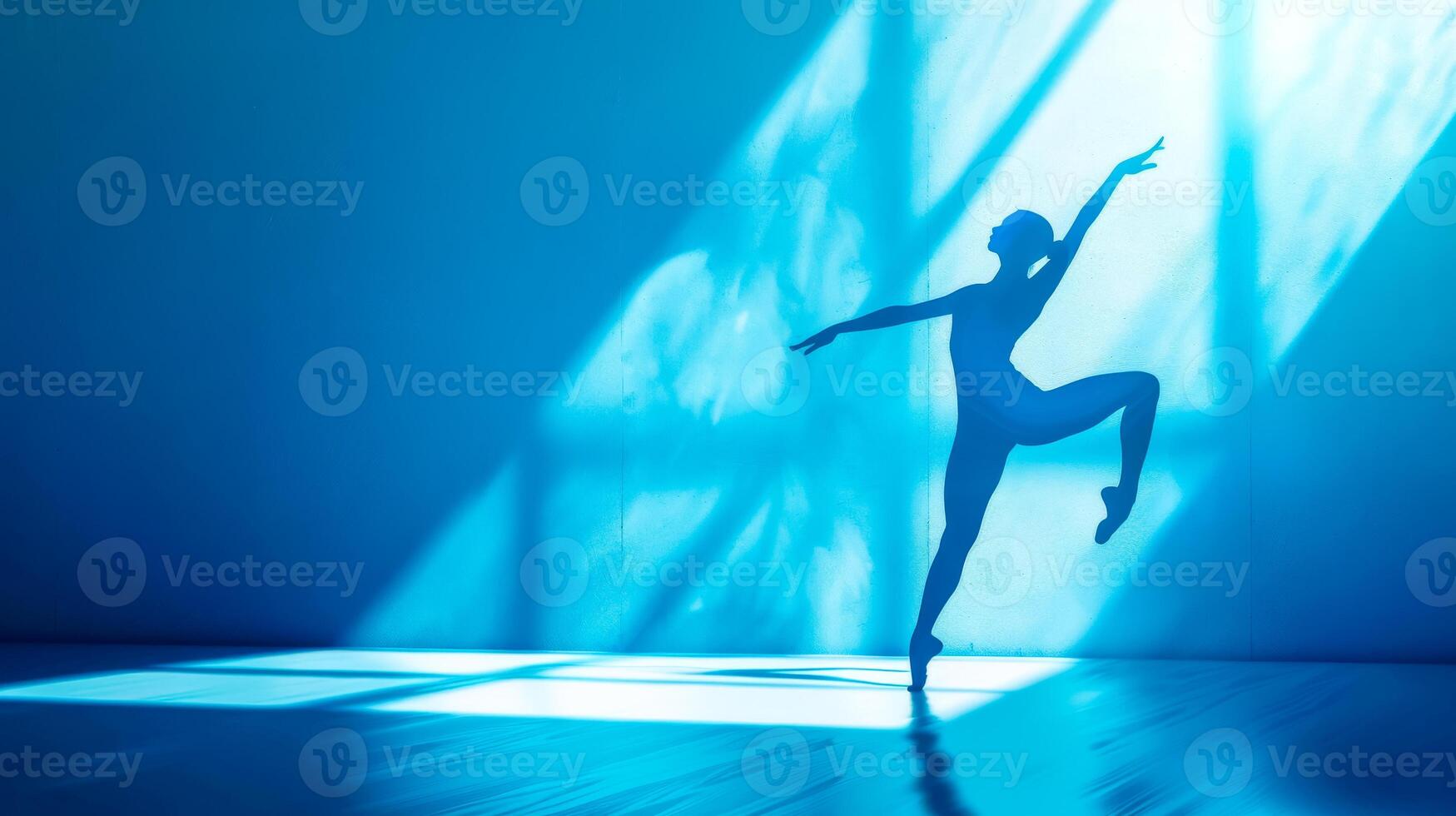 AI Generated Graceful silhouette of a ballerina in blue light photo