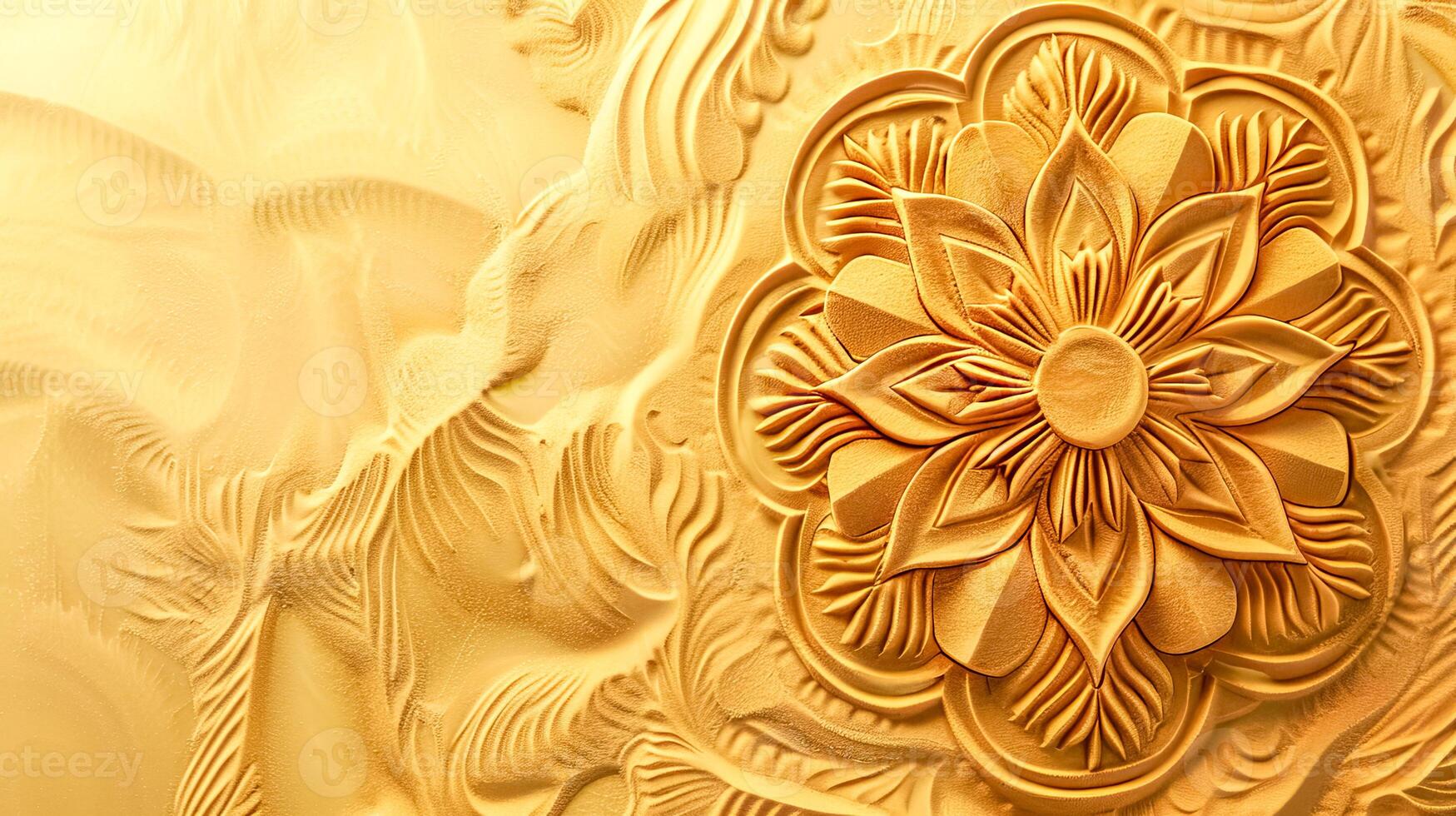 AI Generated Elegant carved floral pattern in golden relief with intricate details photo