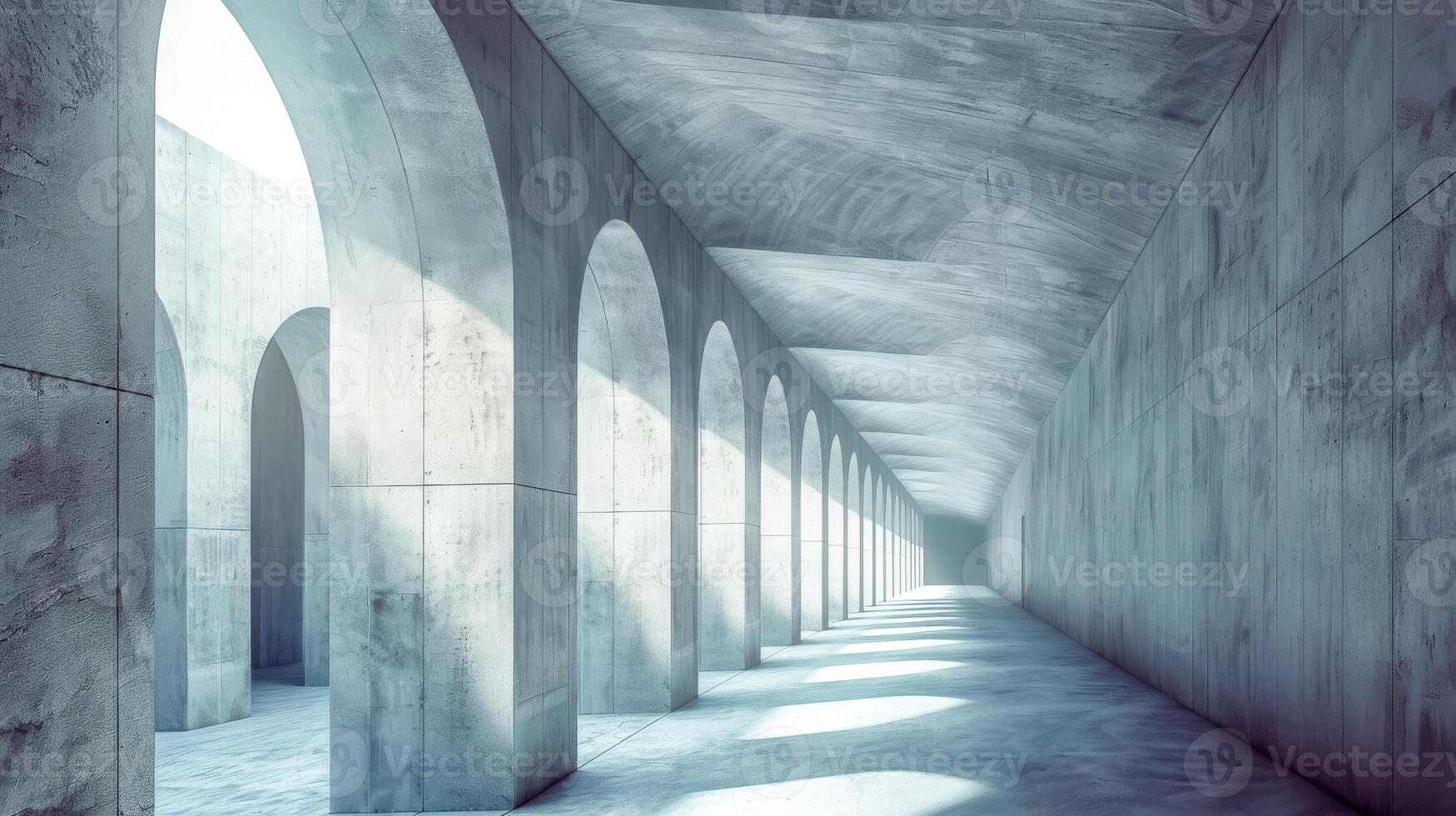 AI Generated Modern concrete hallway with sunlight photo