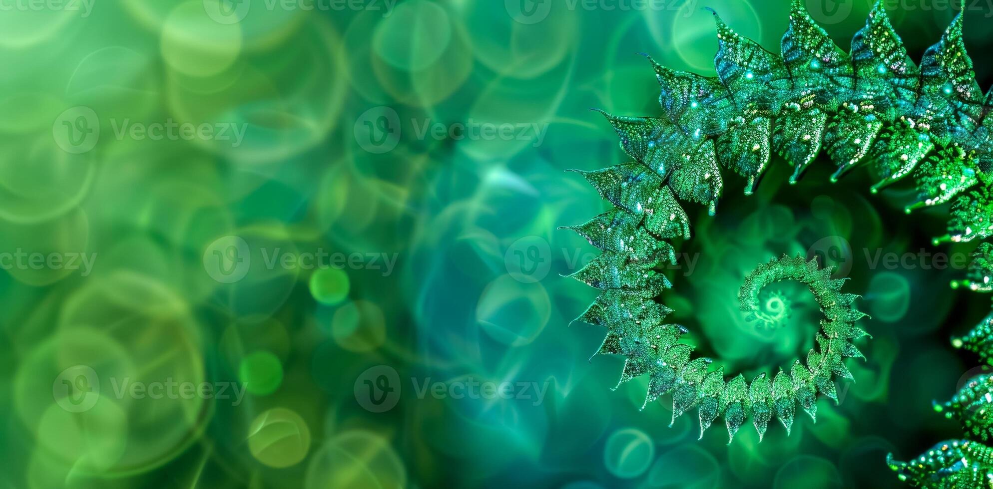 AI Generated Abstract fractal spiral in shimmering emerald hues photo