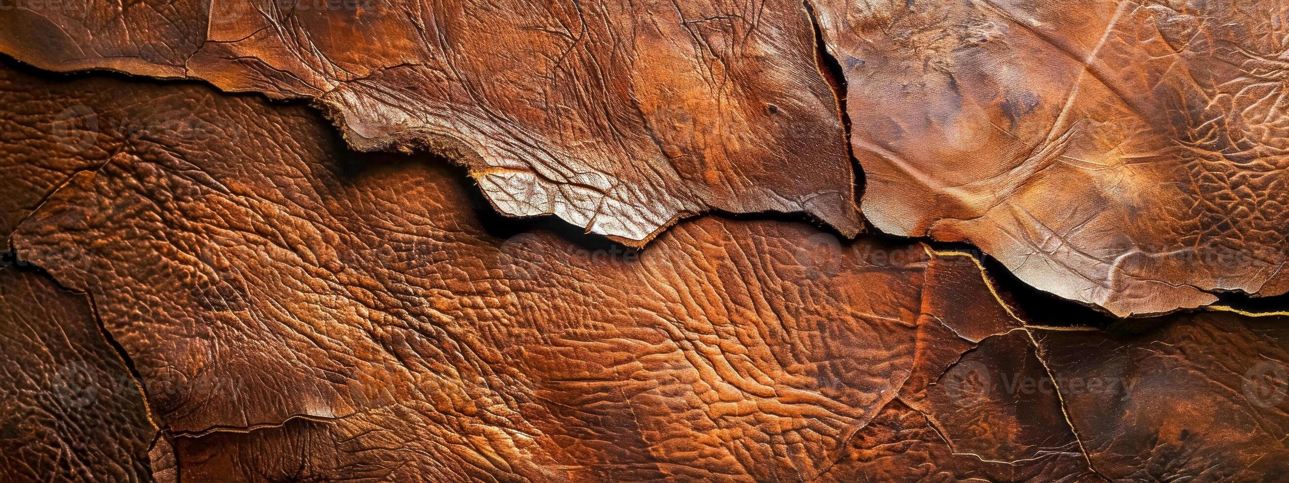 AI Generated Close-up of a cracked and textured brown leather surface photo