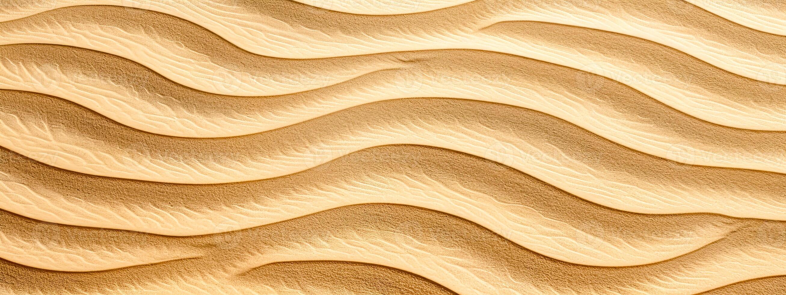 AI Generated Wavy pattern of golden sand dunes, creating a natural abstract desert landscape photo