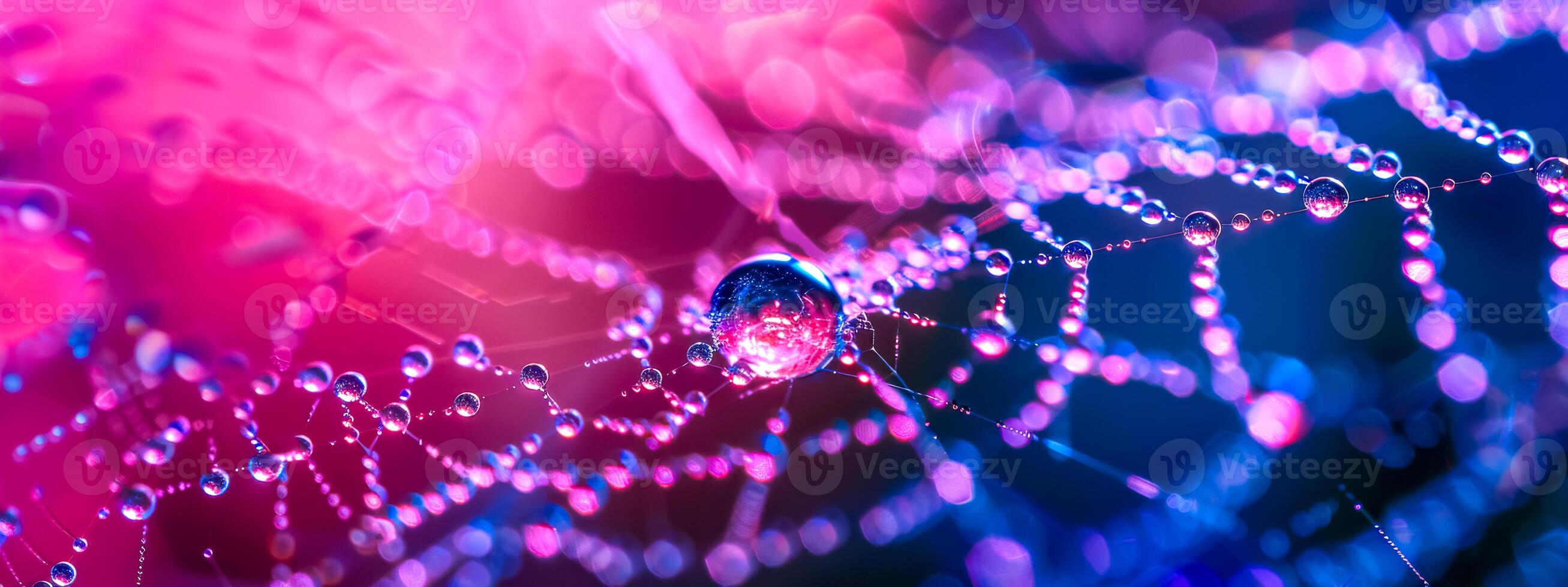 AI Generated Vibrant spider web with dewdrops in morning light photo