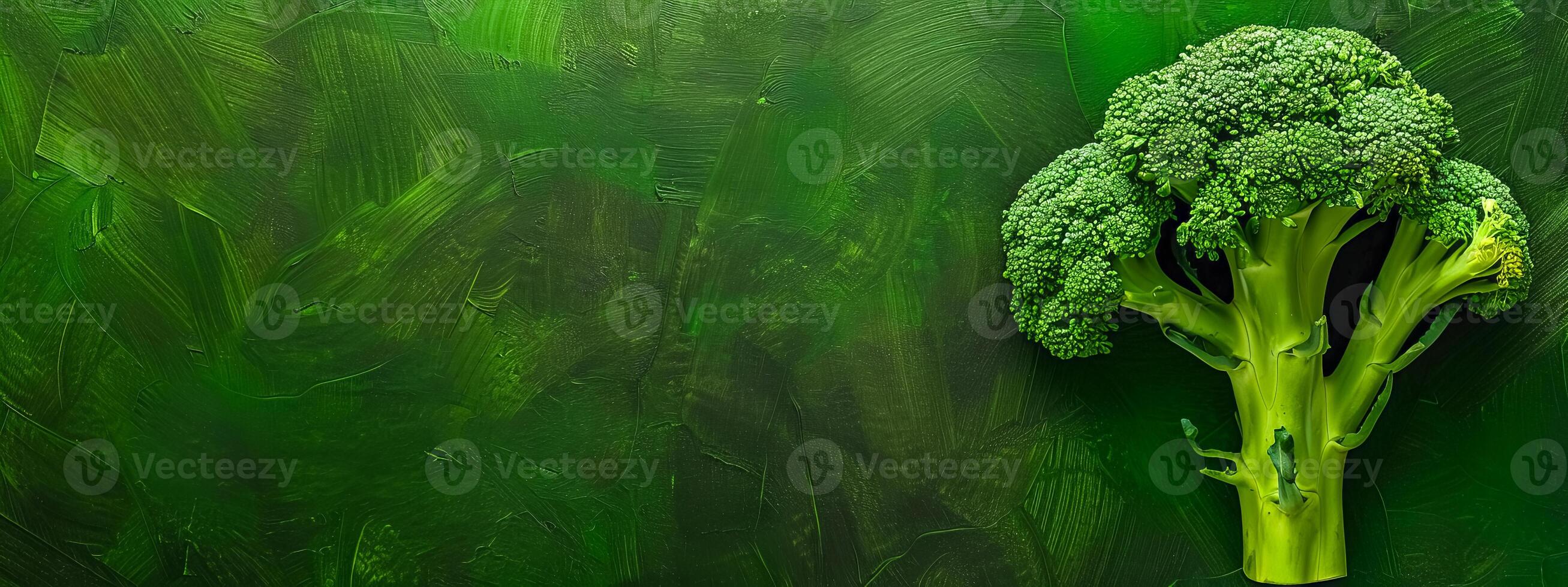 AI Generated Fresh broccoli on green textured background photo