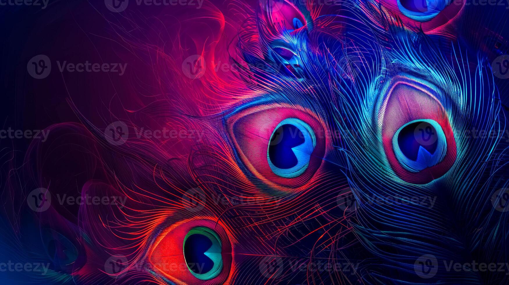 AI Generated Vibrant peacock feathers abstract background photo