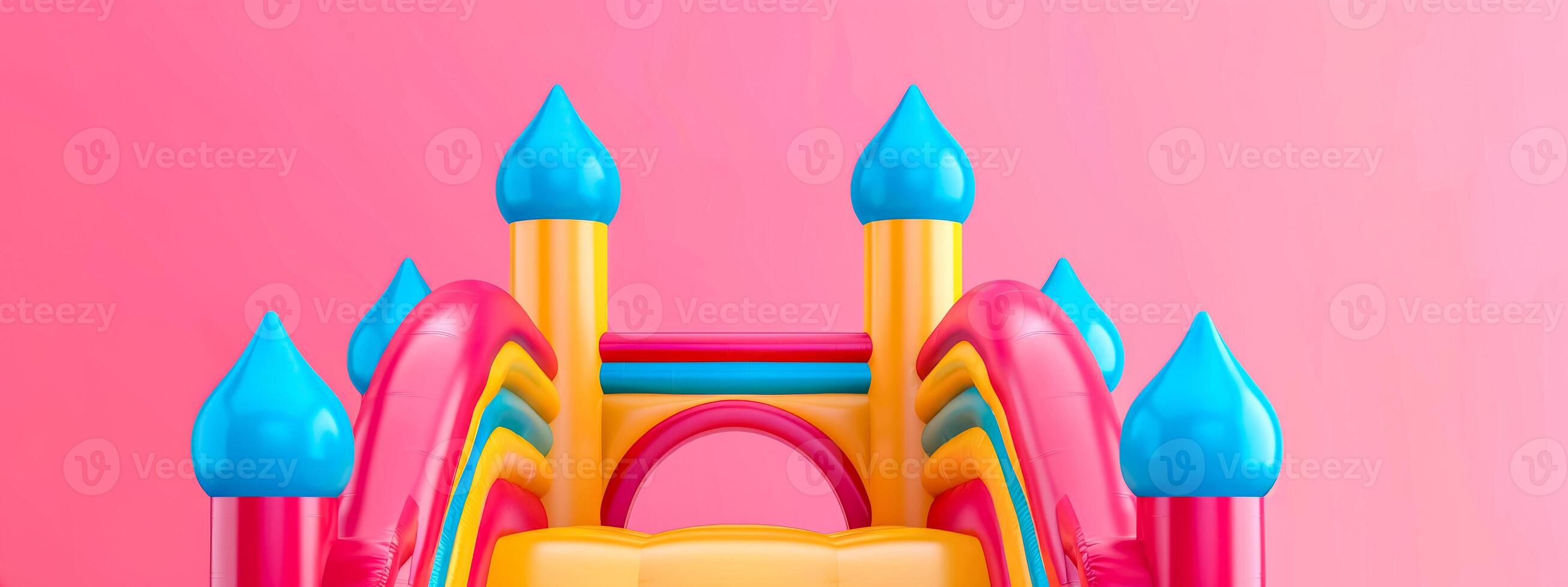 AI Generated Colorful bouncy castle on pink background photo