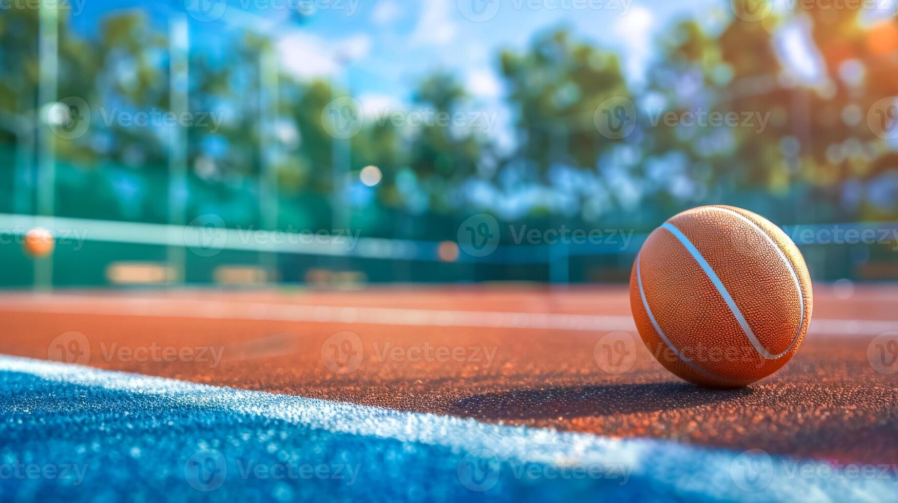 AI Generated Sunlit basketball on outdoor court photo