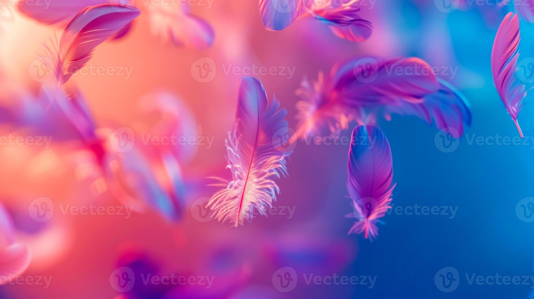 AI Generated Abstract background of vibrant feathers floating in a dreamy gradient environment photo