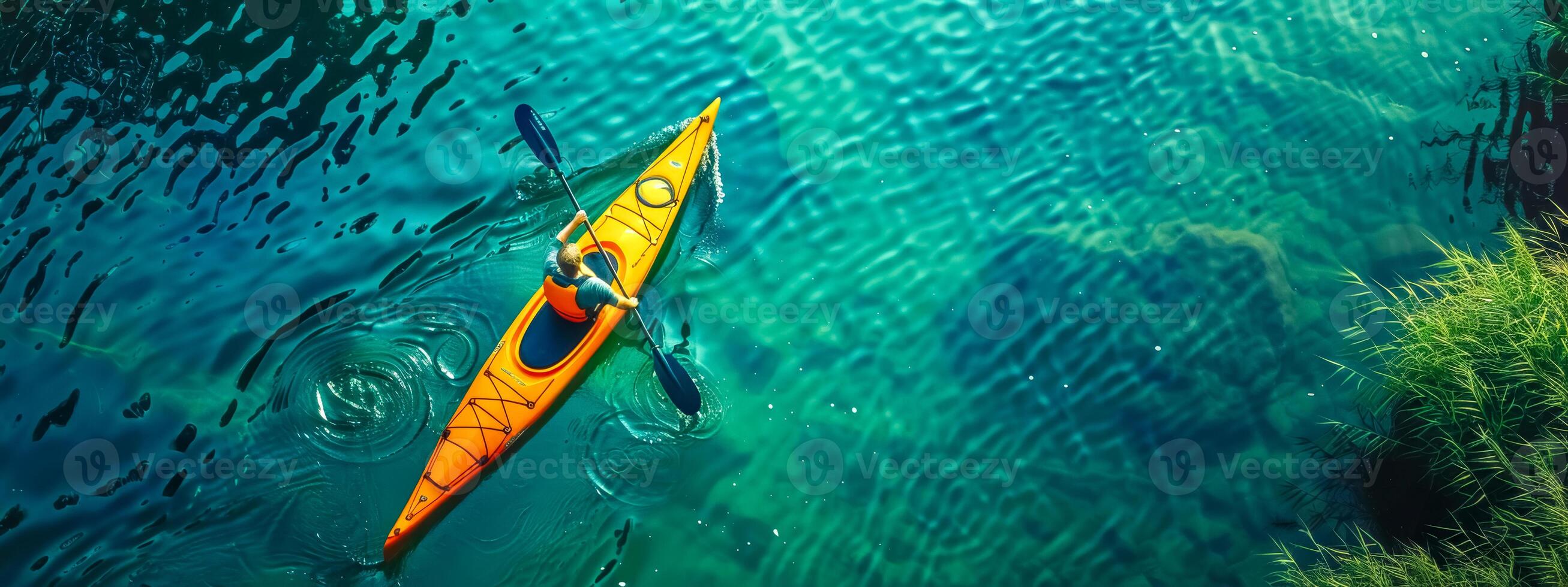 AI Generated Solo kayaker on tranquil waters photo