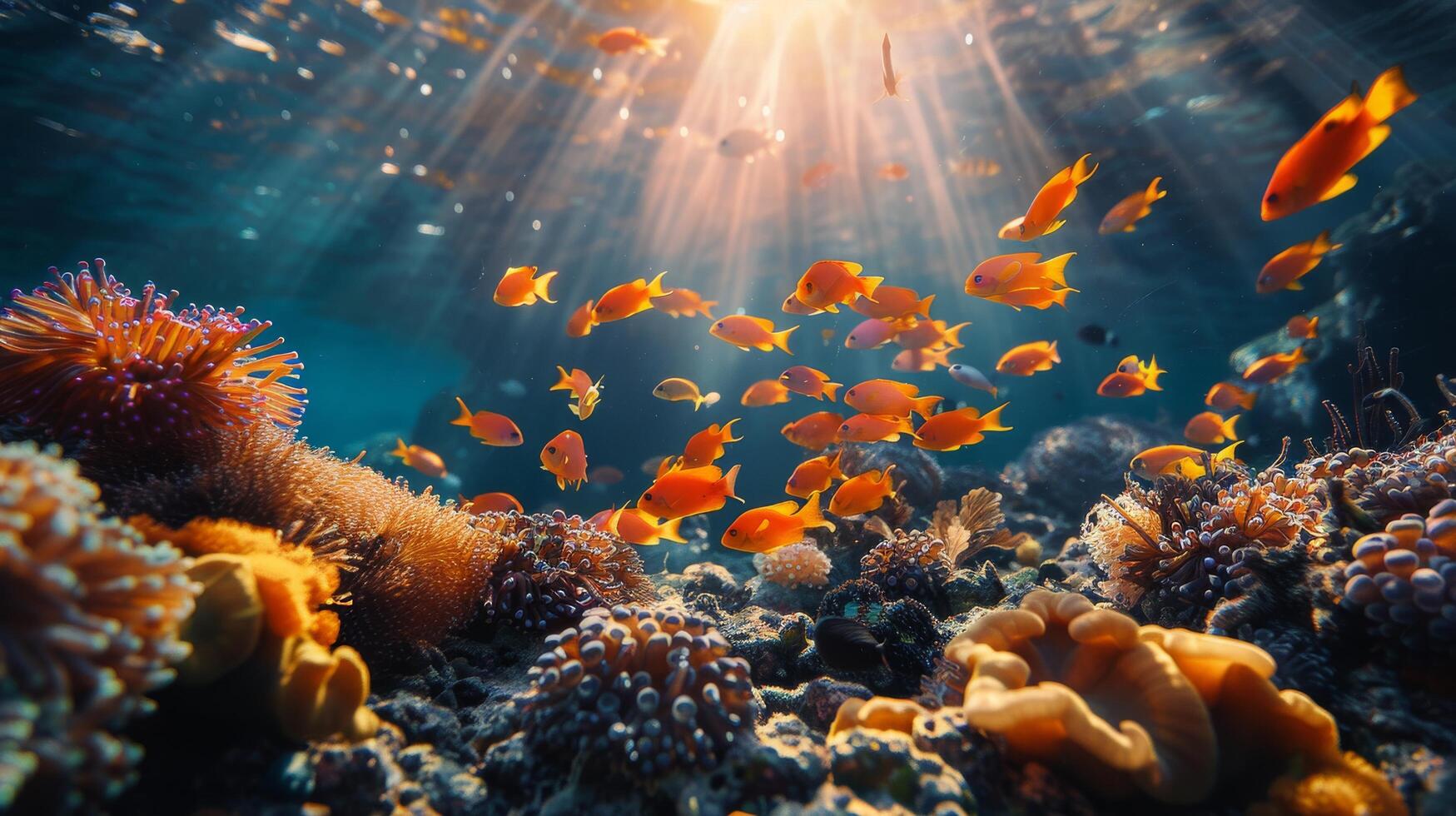 AI generated Group of Fish Swimming in the Ocean photo