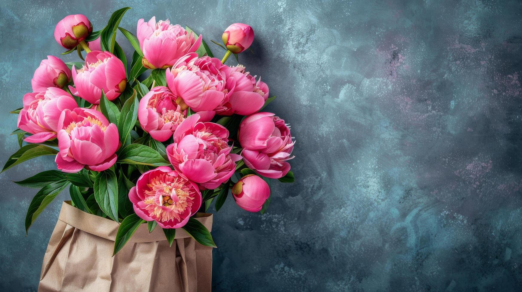 AI generated Pink Flowers in a Vase on Table photo