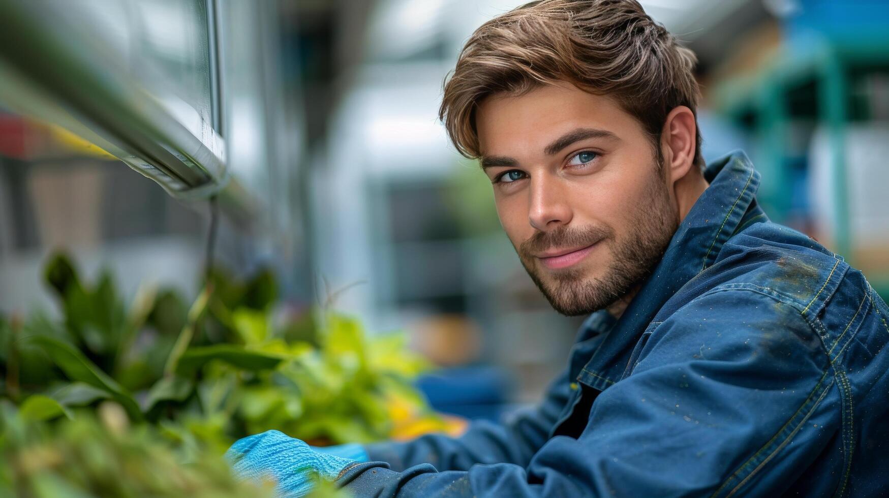 AI generated Man in Blue Jacket Looking at Camera photo