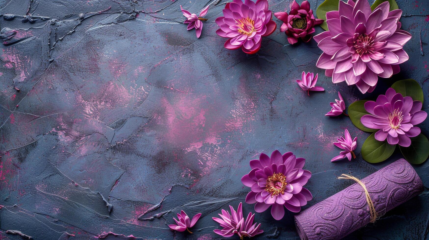 AI generated Purple Flowers and a Roll of Toilet Paper on a Blue Background photo