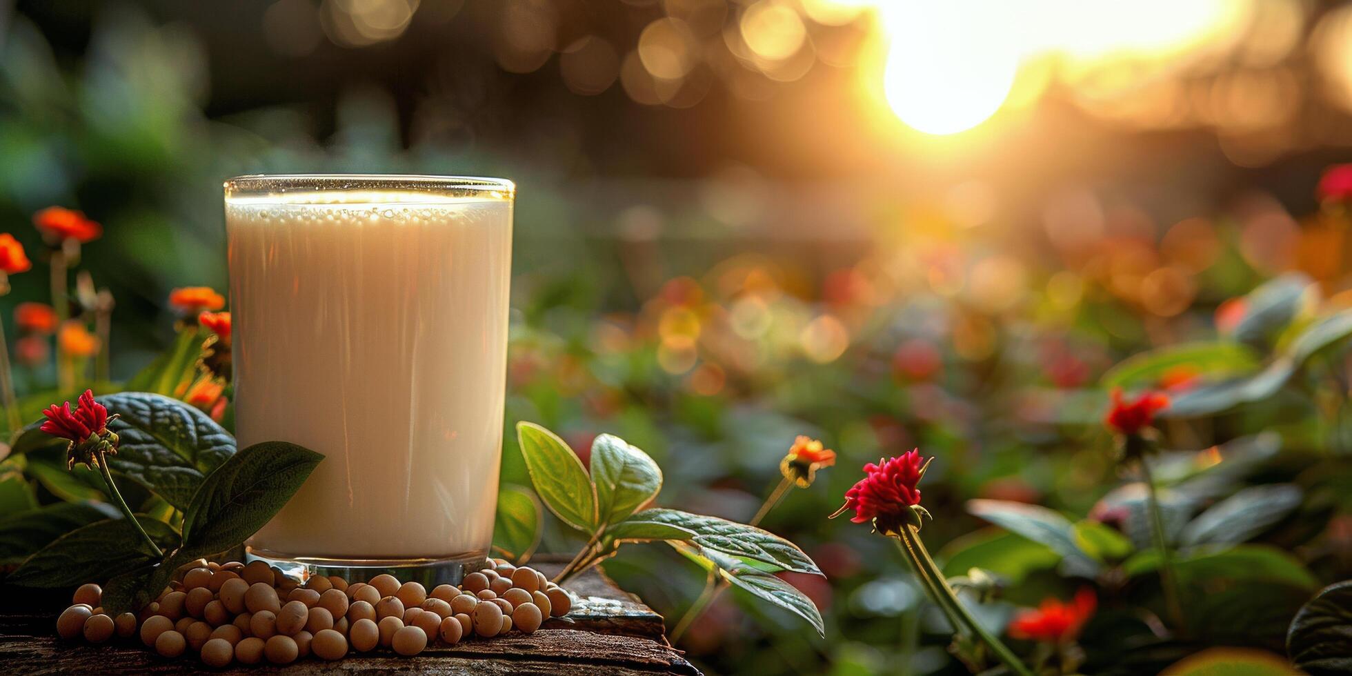 AI generated Glass of Milk on Wooden Table photo