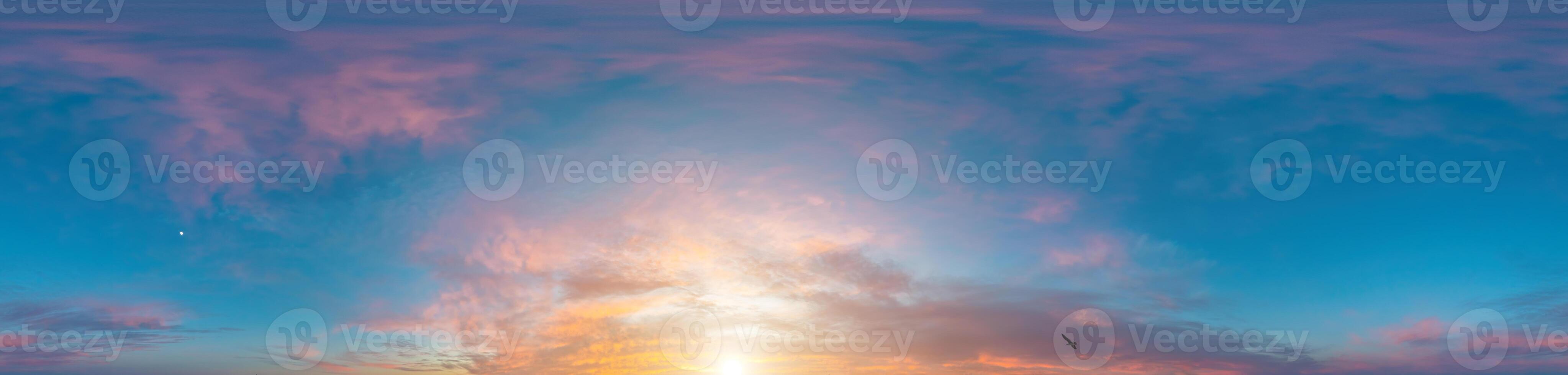 Sky panorama on sunset with Stratocumulus clouds in Seamless spherical equirectangular format as full zenith for use in 3D graphics, game and in aerial drone 360 degree panoramas for sky replacement photo