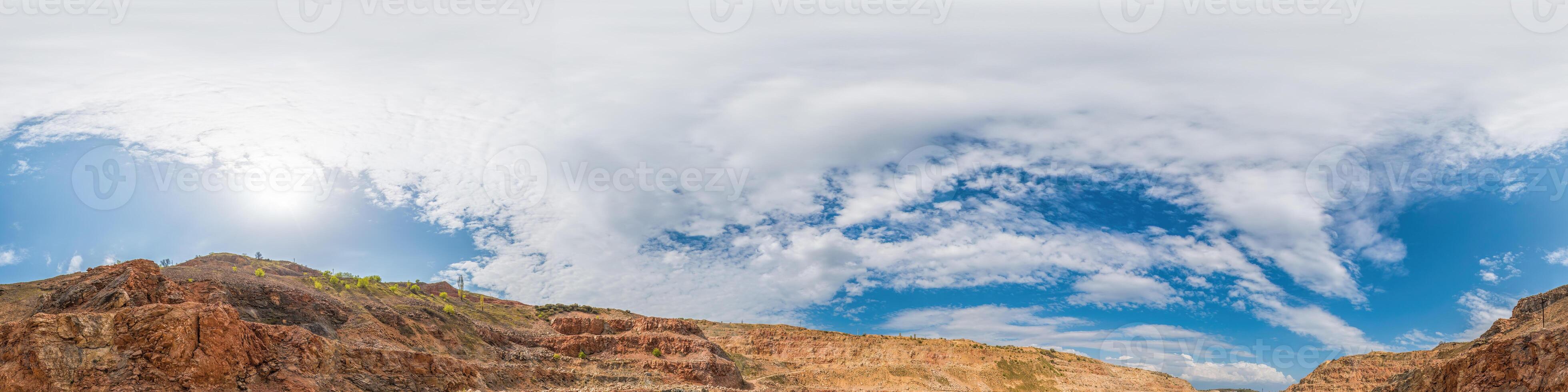 panorama of sky with clouds without ground, for easy use in 3D graphics and panorama for composites in aerial and ground spherical panoramas as a sky dome. photo