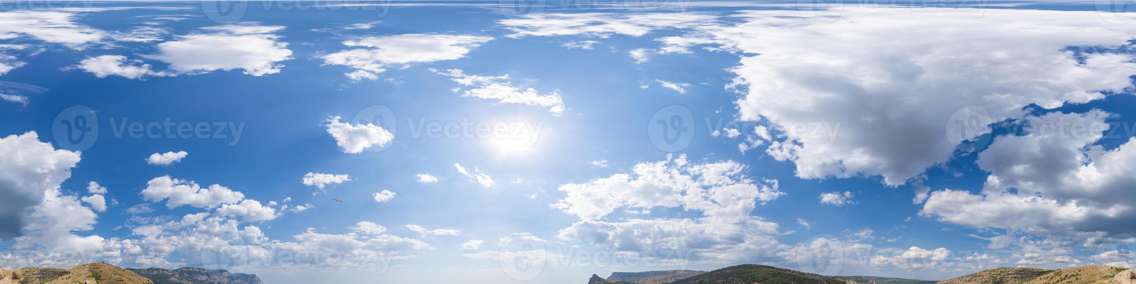 sky part of panorama with clouds, without ground, for easy use in 3D graphics and panorama for composites in aerial and ground spherical panoramas as a sky dome. photo