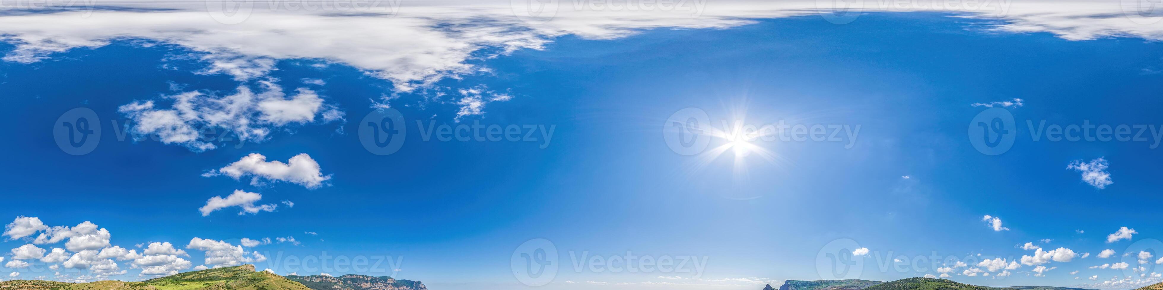 panorama of sky with clouds without ground, for easy use in 3D graphics and panorama for composites in aerial and ground spherical panoramas as a sky dome. photo