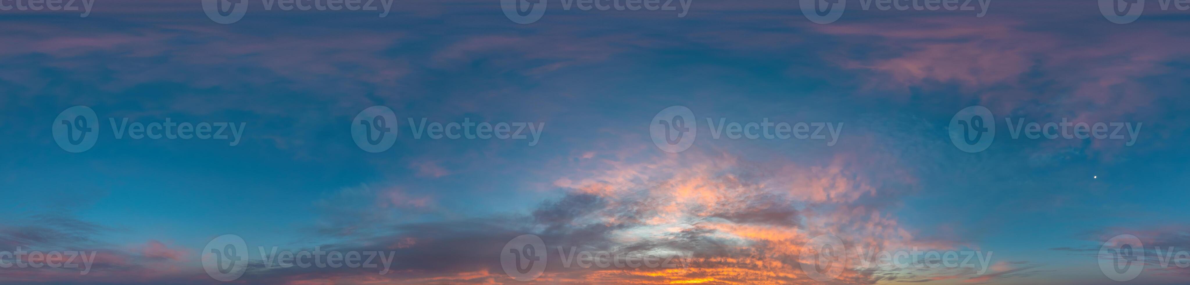 Sky panorama on sunrise with Stratocumulus clouds in Seamless spherical equirectangular format as full zenith for use in 3D graphics, game and in aerial drone 360 degree panoramas for sky replacement photo