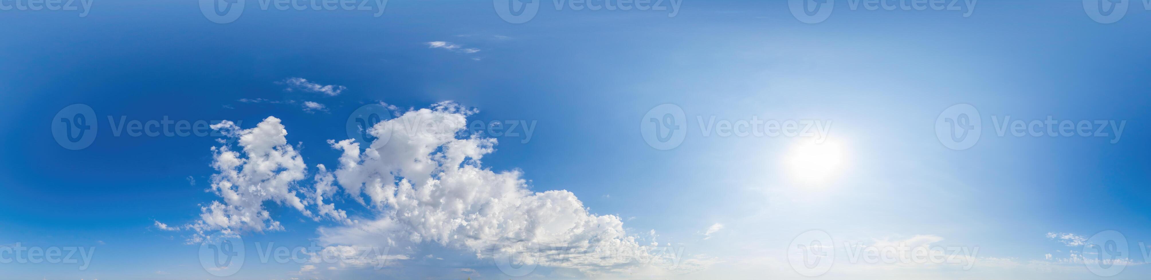 sky panorama with Cumulus clouds in Seamless spherical equirectangular format with complete zenith for use in 3D graphics, game and for composites in aerial drone 360 degree panoramas as a sky dome photo
