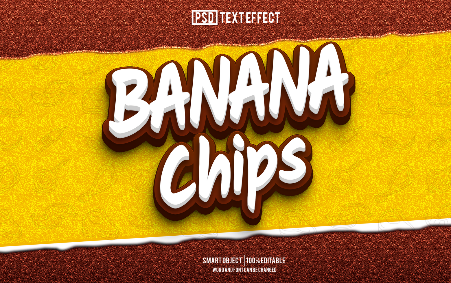 banana chips text effect, font editable, typography, 3d text. psd