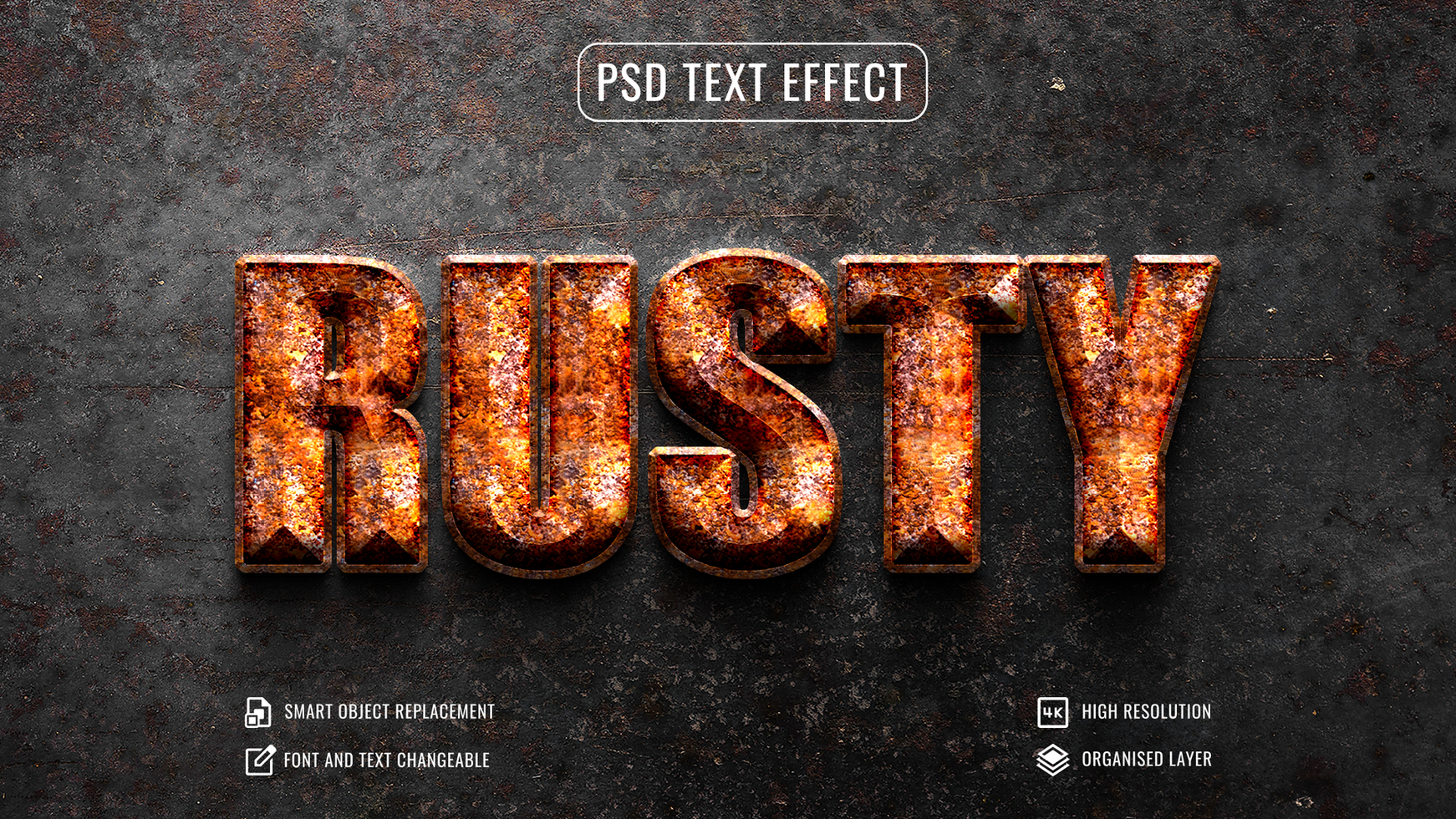 3d grunge metal text effect mockup psd