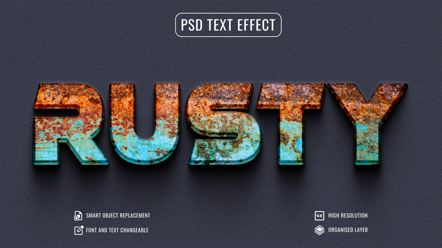 rust eaten steel text effect mockup psd