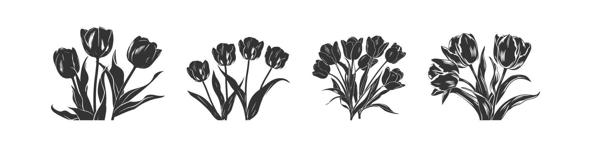 Black silhouette of tulips icon. Vector illustration design.