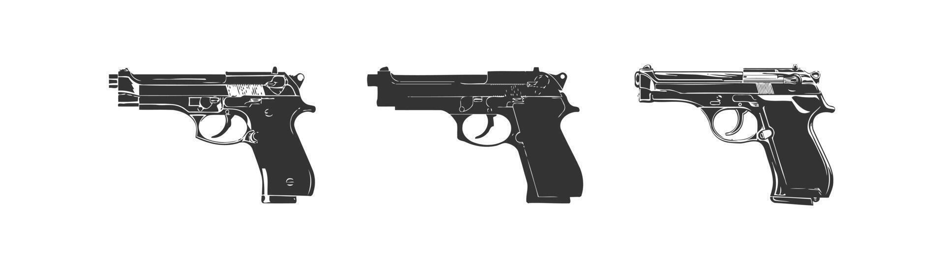 pistola silueta icono colocar. vector ilustración diseño.