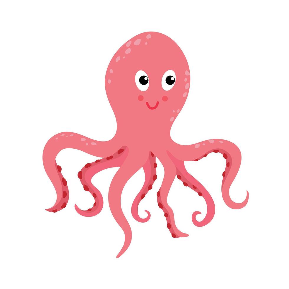 Cute octopus. Funny ocean animal. vector
