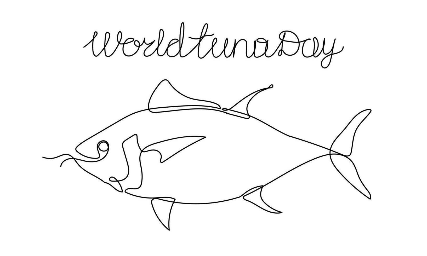 World tuna day. One line continuous isolated on white background. vector