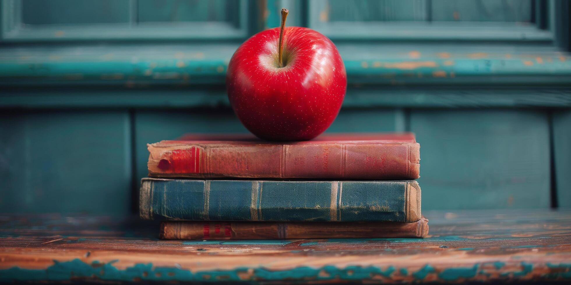 AI generated Red Apple on Top of a Book photo