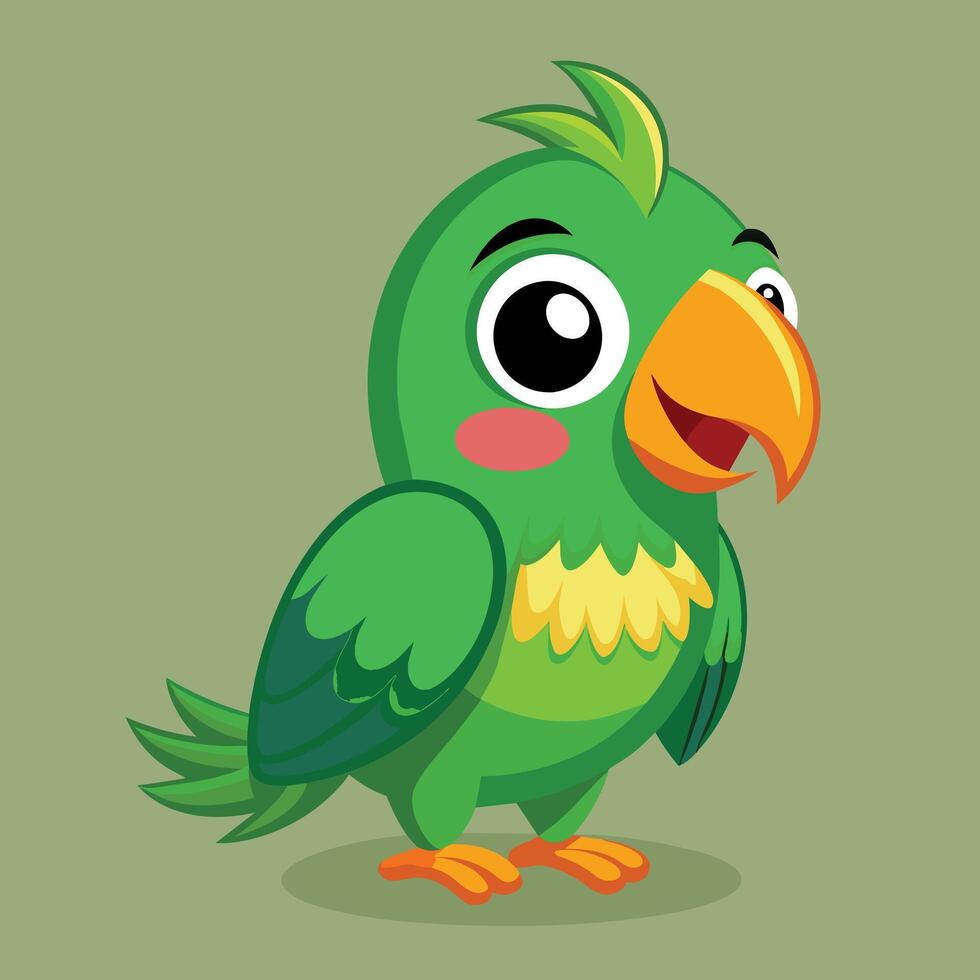 Cute Green Parrot cartoon vector illustration