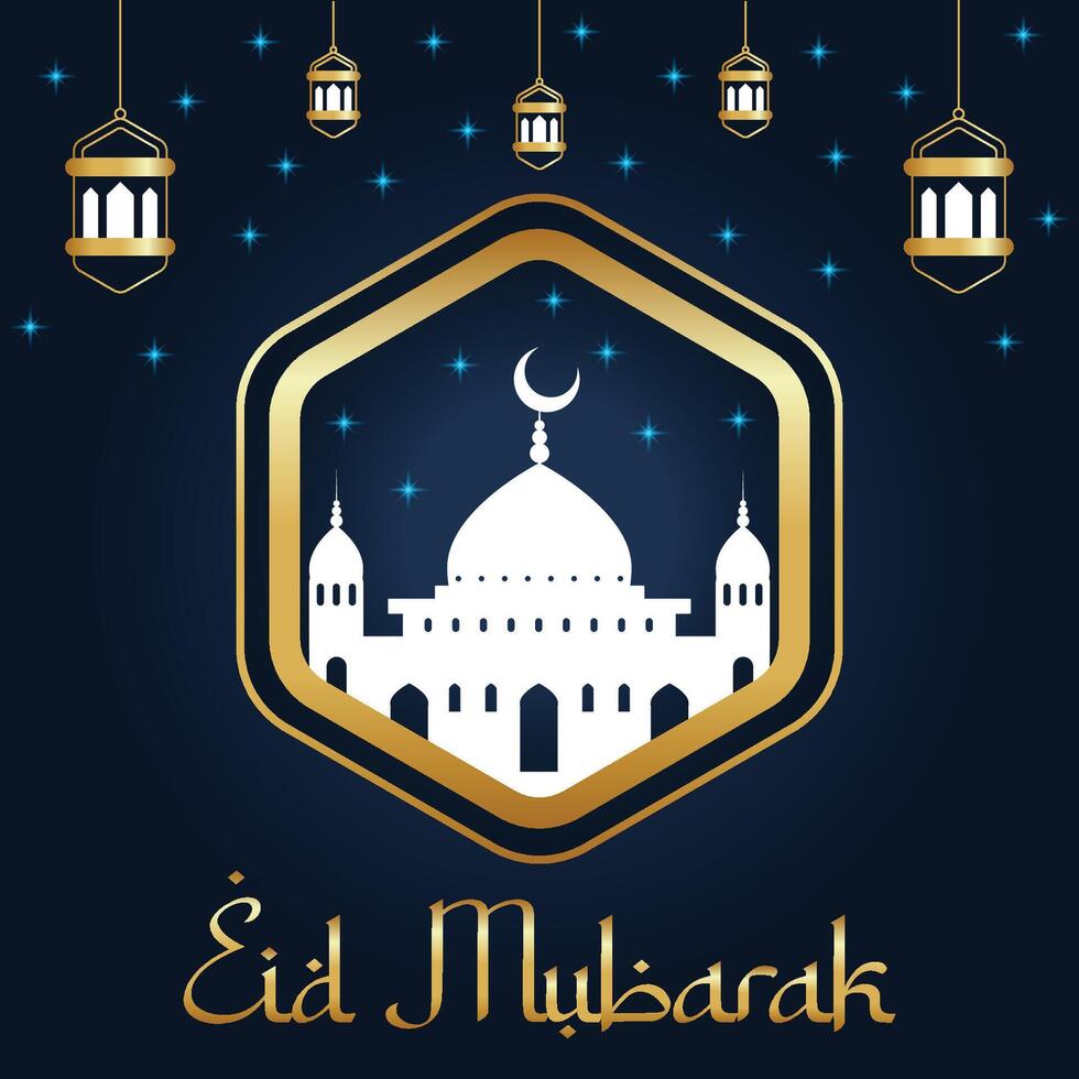 Islamic Realistic eid mubarak festival background and eid card poster concept vector