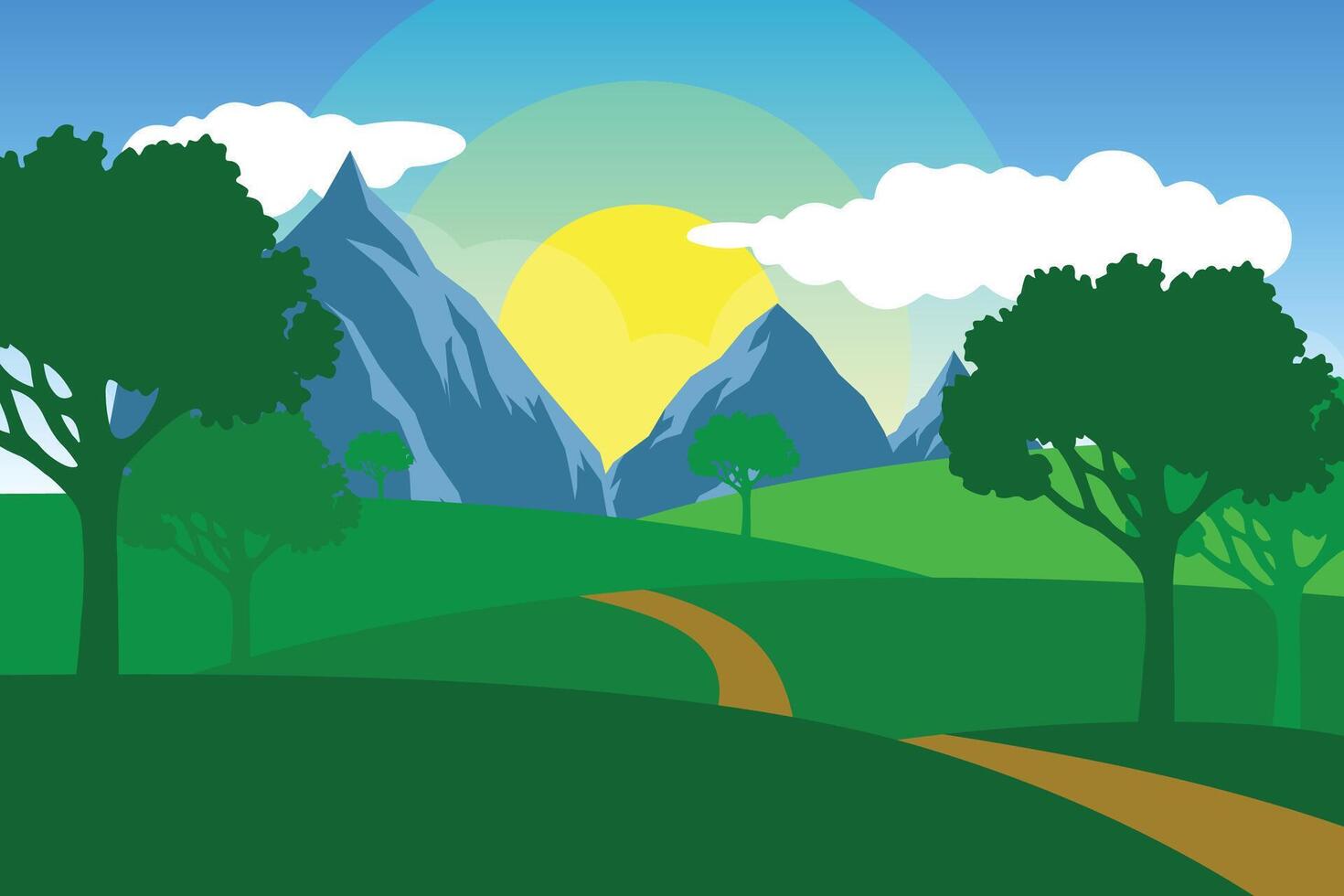 Hand drawn beautiful mountains landscape wallpaper with natural theme vector