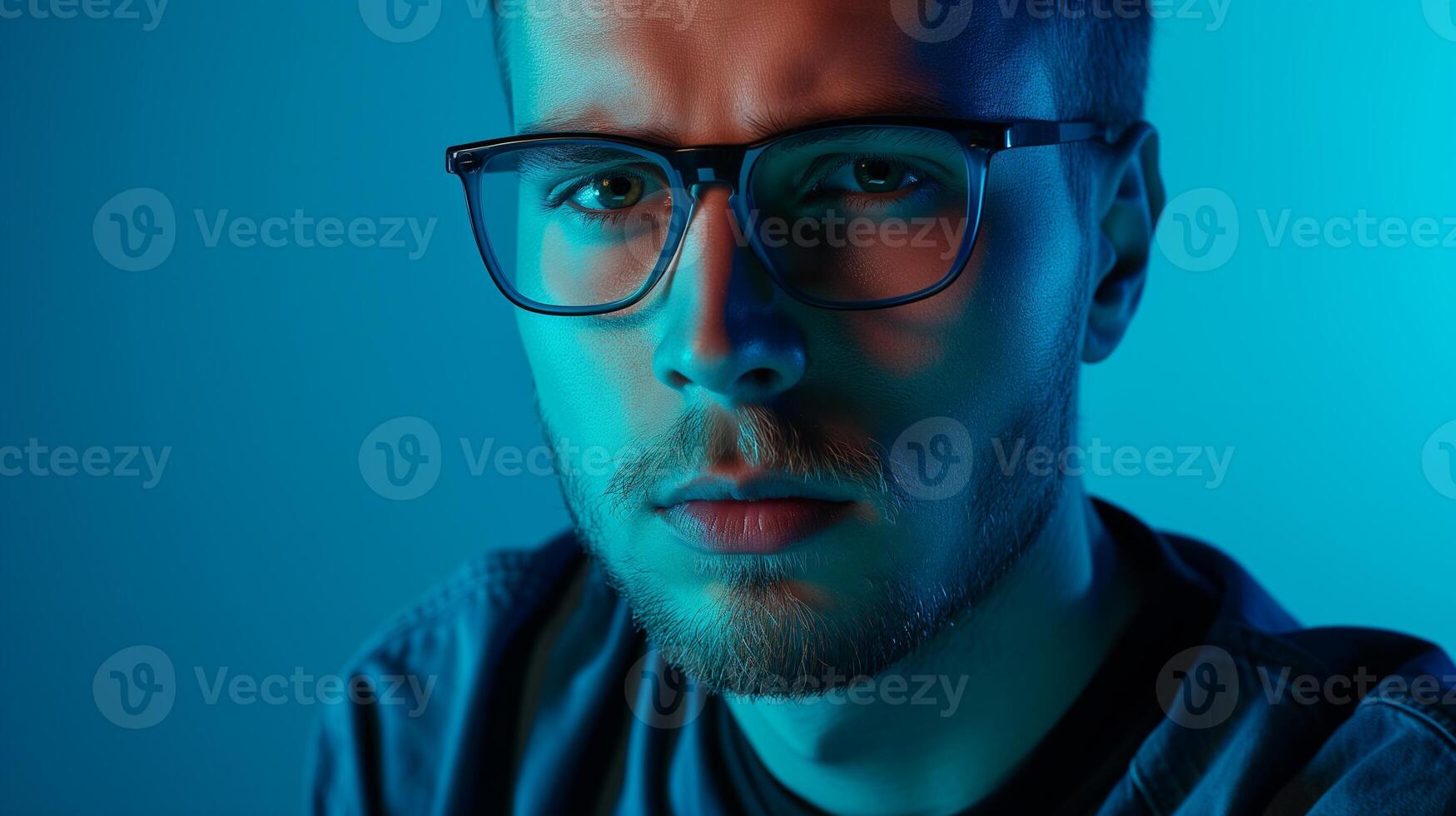 AI generated A man with glasses is looking at the camera photo