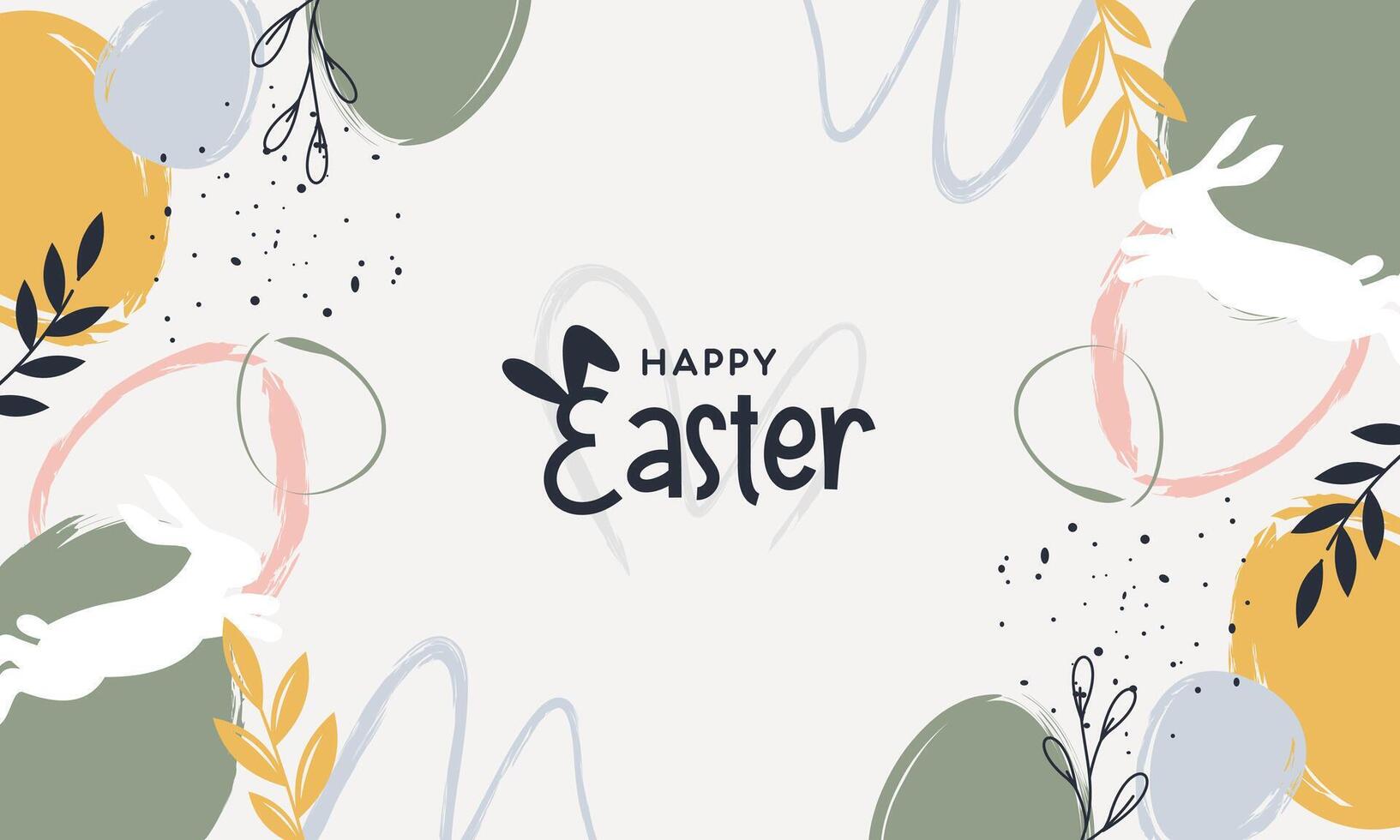 Happy Easter Banner. Trendy Easter Design with Typography and Easter Elements in Pastel Color and Abstract Modern Minimal Style vector
