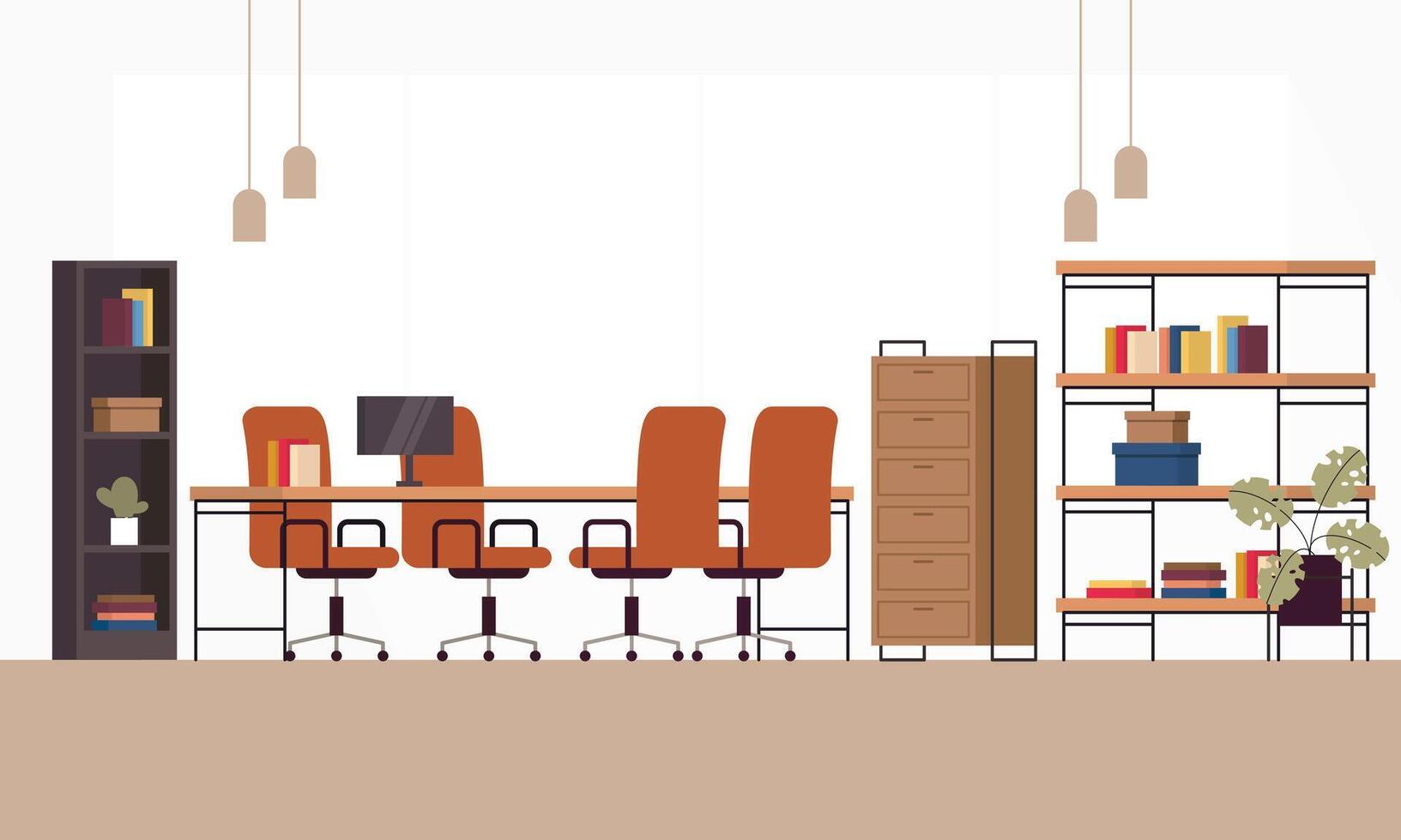 Creative and modern workplace. Modern Minimalist Empty Office Interior Concept Illustration vector