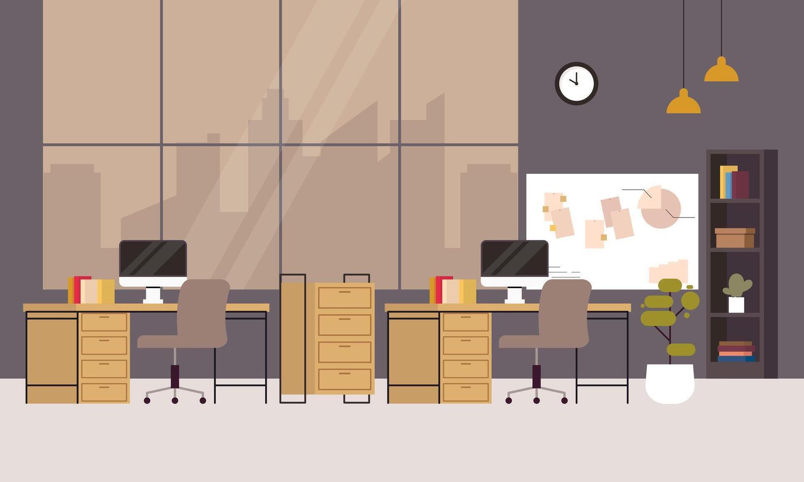 Creative and modern workplace. Modern Minimalist Empty Office Interior Concept Illustration vector