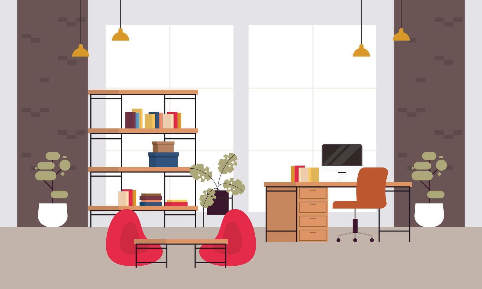 Creative and modern workplace. Modern Minimalist Empty Office Interior Concept Illustration vector