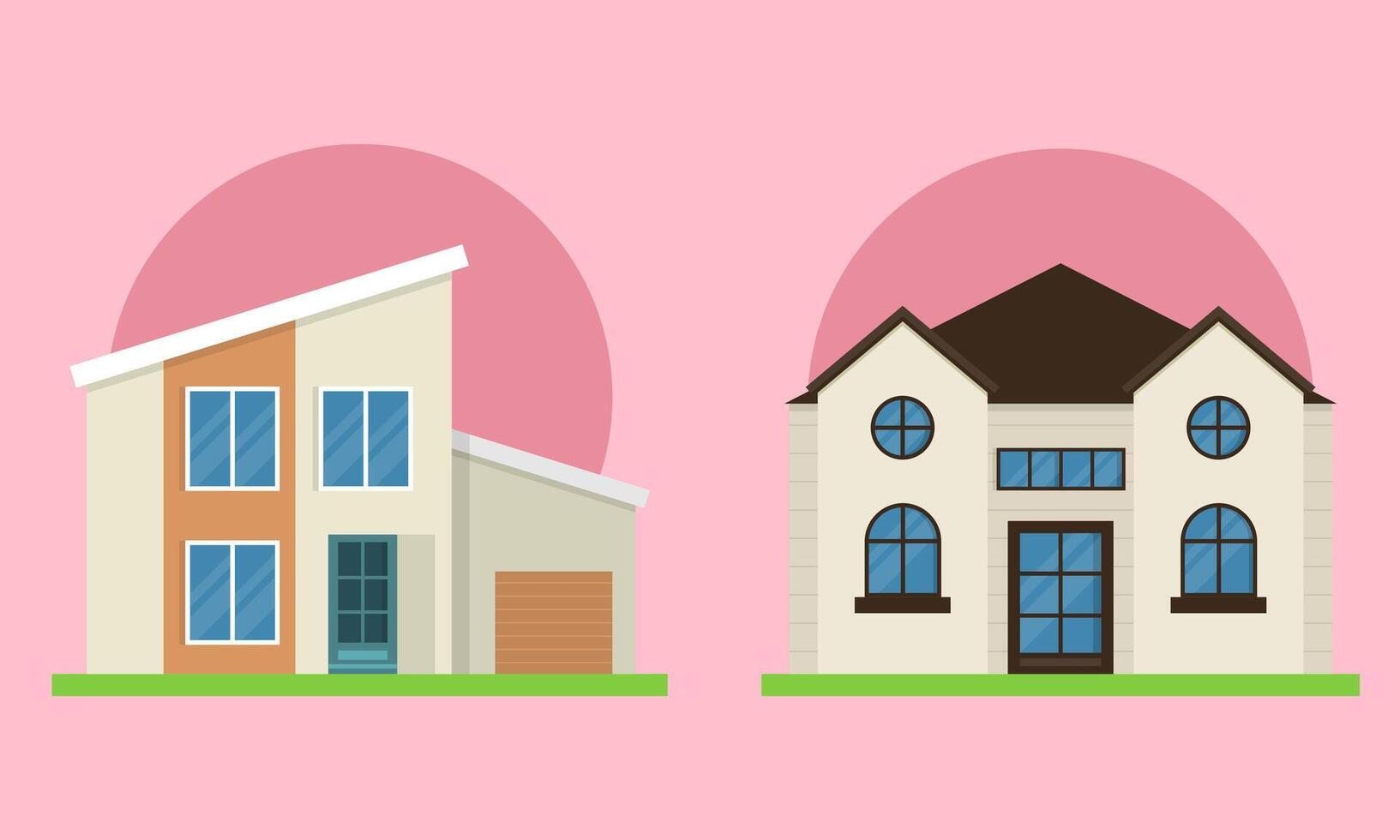 Flat Style Modern Detailed Colorful Cottage Houses Buildings Vector Illustration