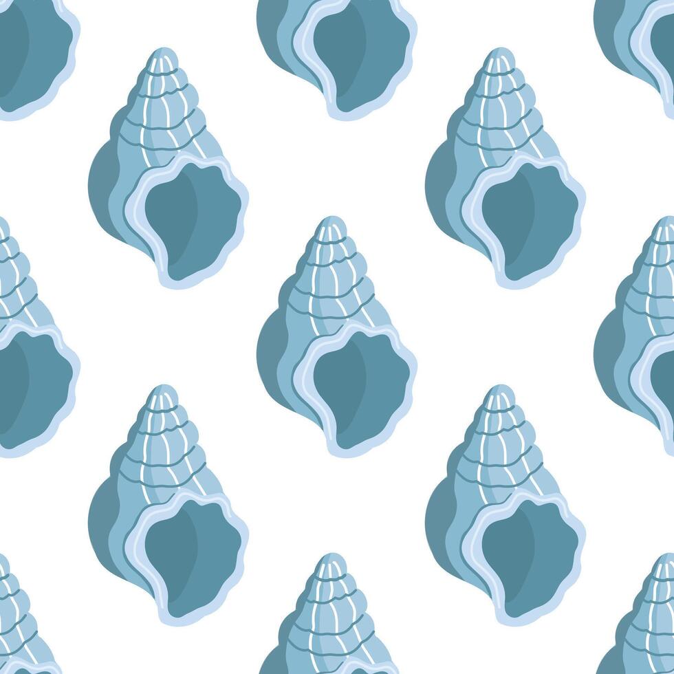 Sea shells vector seamless pattern, mollusks. Flat illustration of seashell.