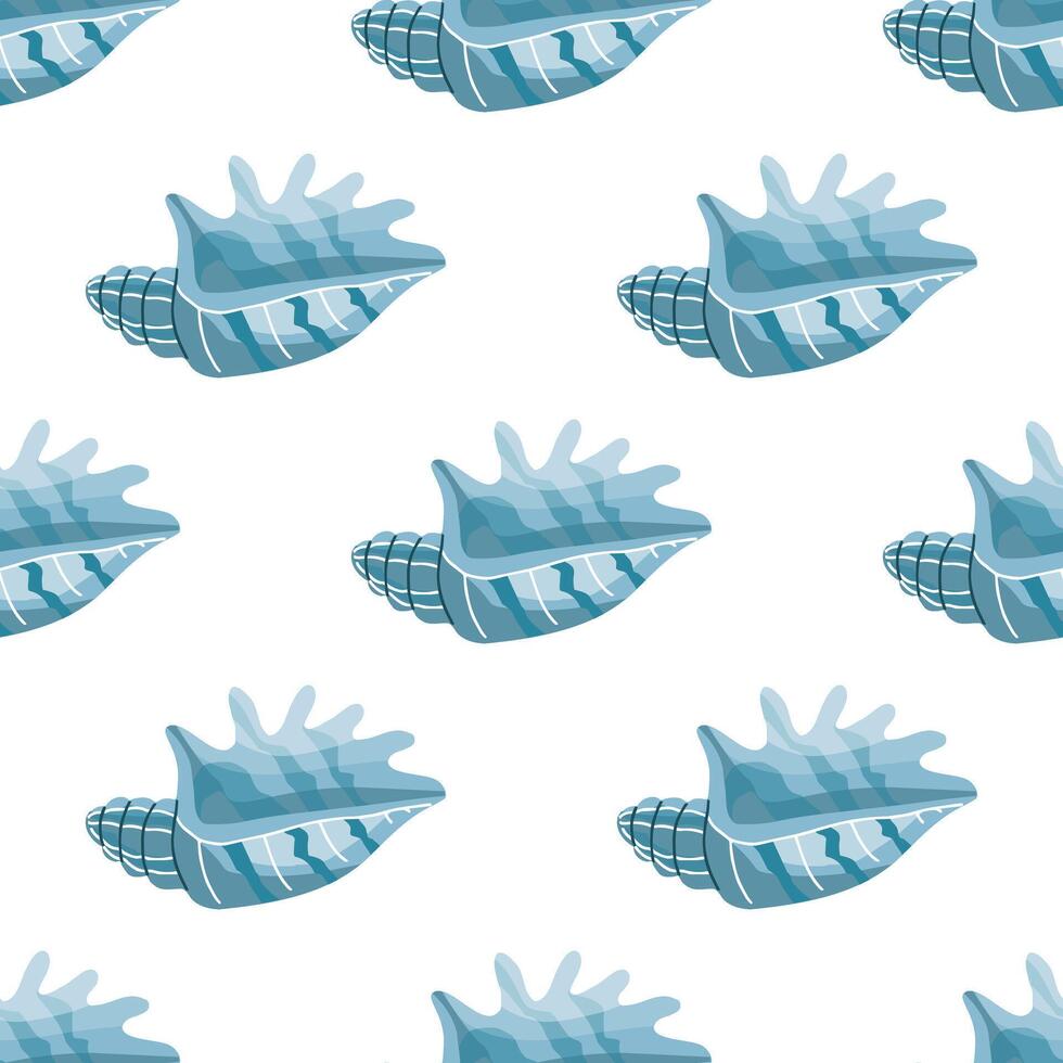 Sea shells vector seamless pattern, mollusks. Flat illustration of seashell.
