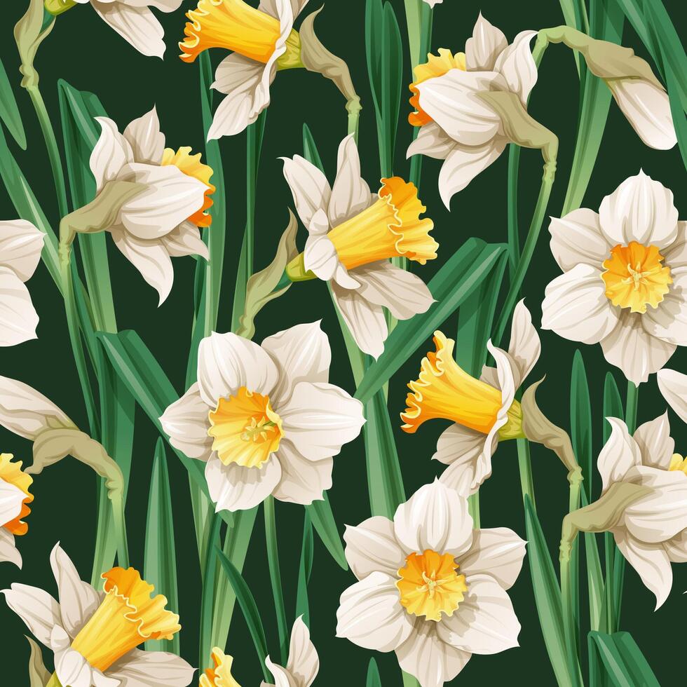 sin costura modelo con narciso flores primavera tela diseño. floral impresión para Pascua de Resurrección con narcisos adecuado para tela fondo de pantalla, textiles, álbum de recortes vector