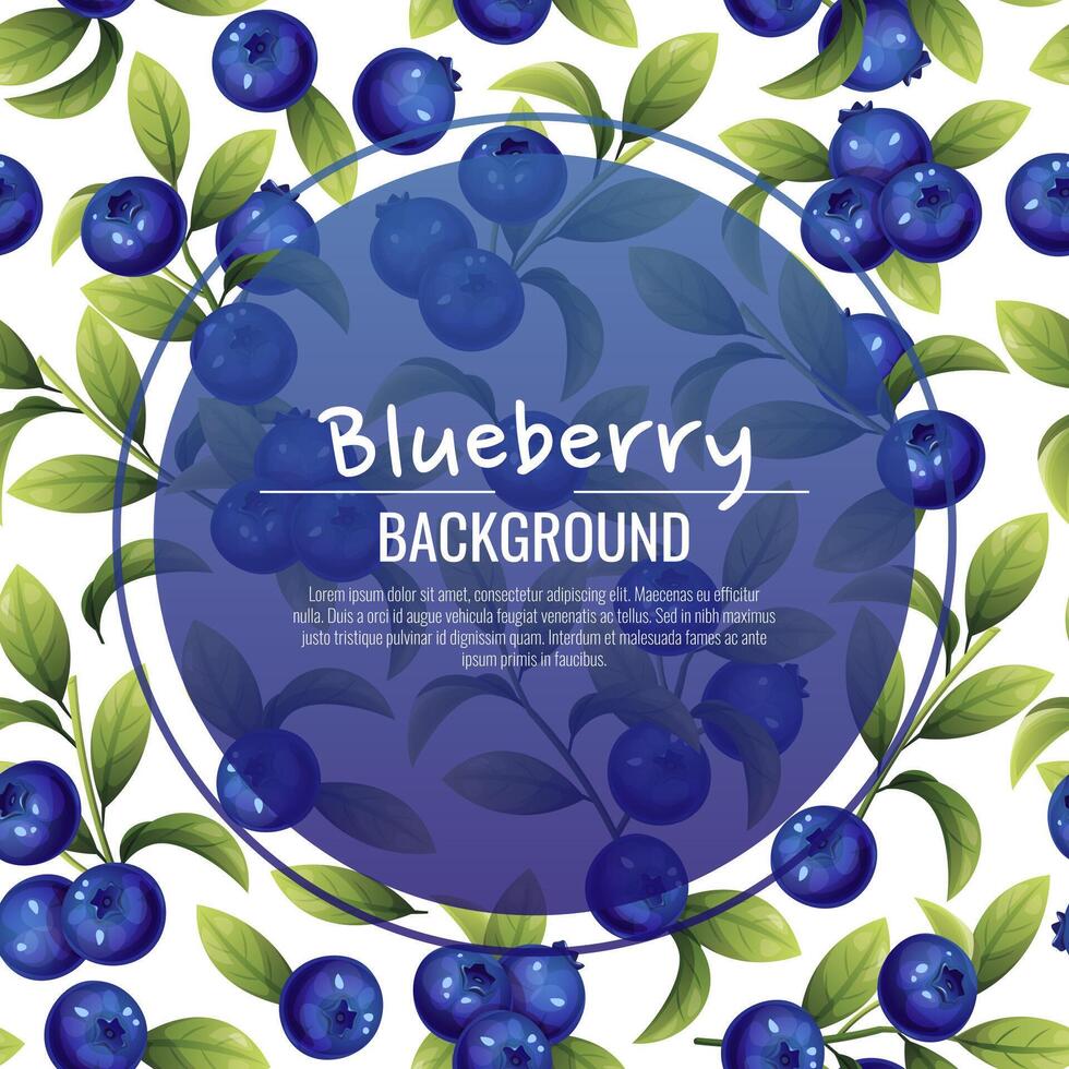 Card design with blueberries and green leaves. Frame, background with wild berries. vector