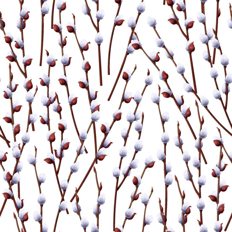 Seamless pattern with willow branches. Spring texture for Easter. Great for wallpaper, textiles, wrapping paper, scrapbooking vector
