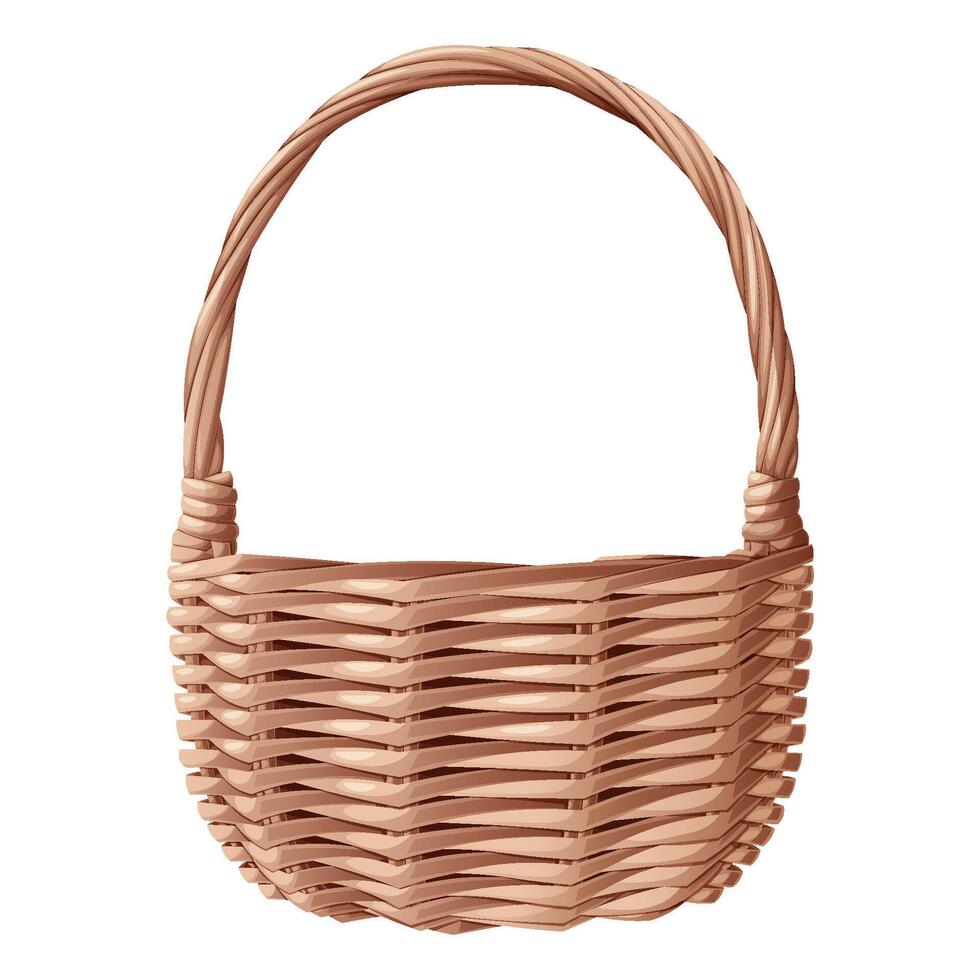 Wicker basket on isolated background. Suitable for decorating spring illustrations, picnics, Easter holidays. vector