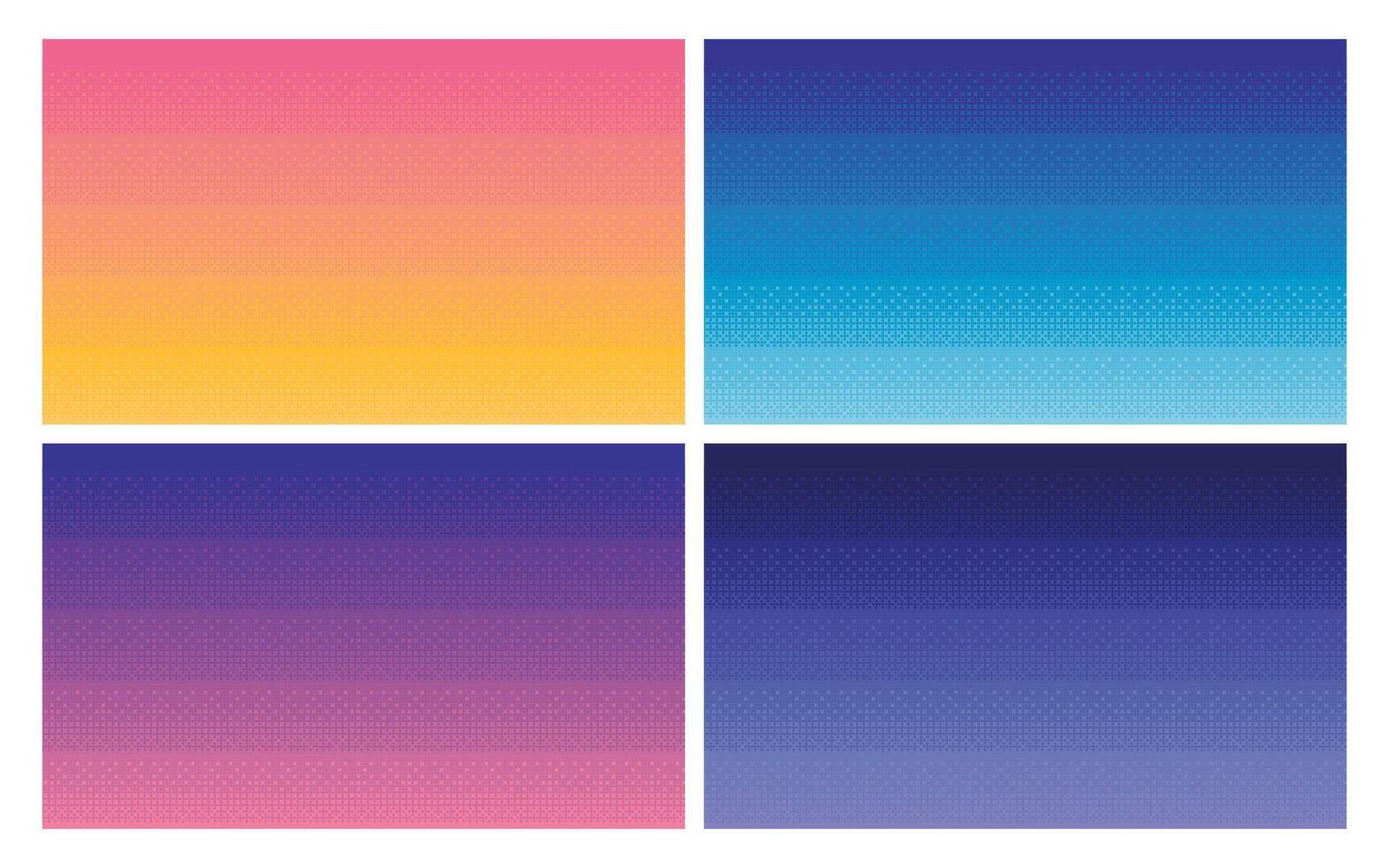 Pixel times of day sky. Gradient background. Retro video games 8bit pixel night background. Graphic computer texture noon, night, morning and evening. Halftone vector texture