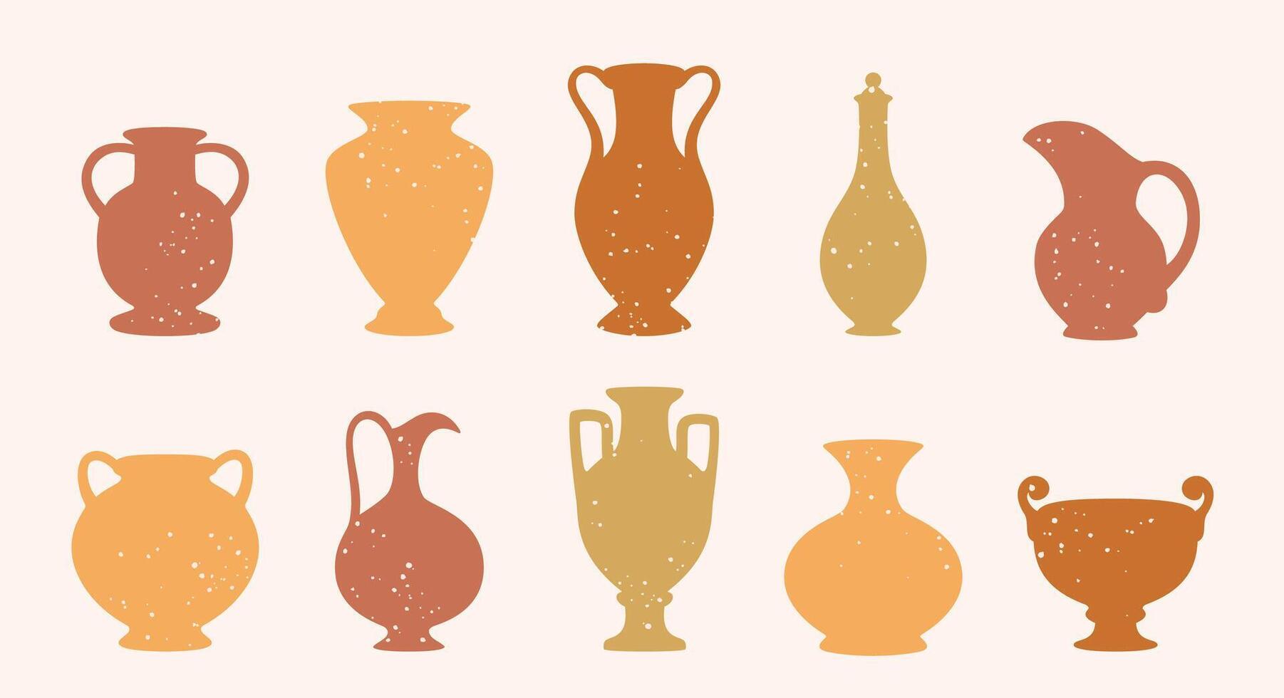 cerámica florero siluetas diferente antiguo cerámica, decorativo vasos, arcilla lanzadores, decoración jarra. creativo floreros formas en plano estilo aislado, vector conjunto