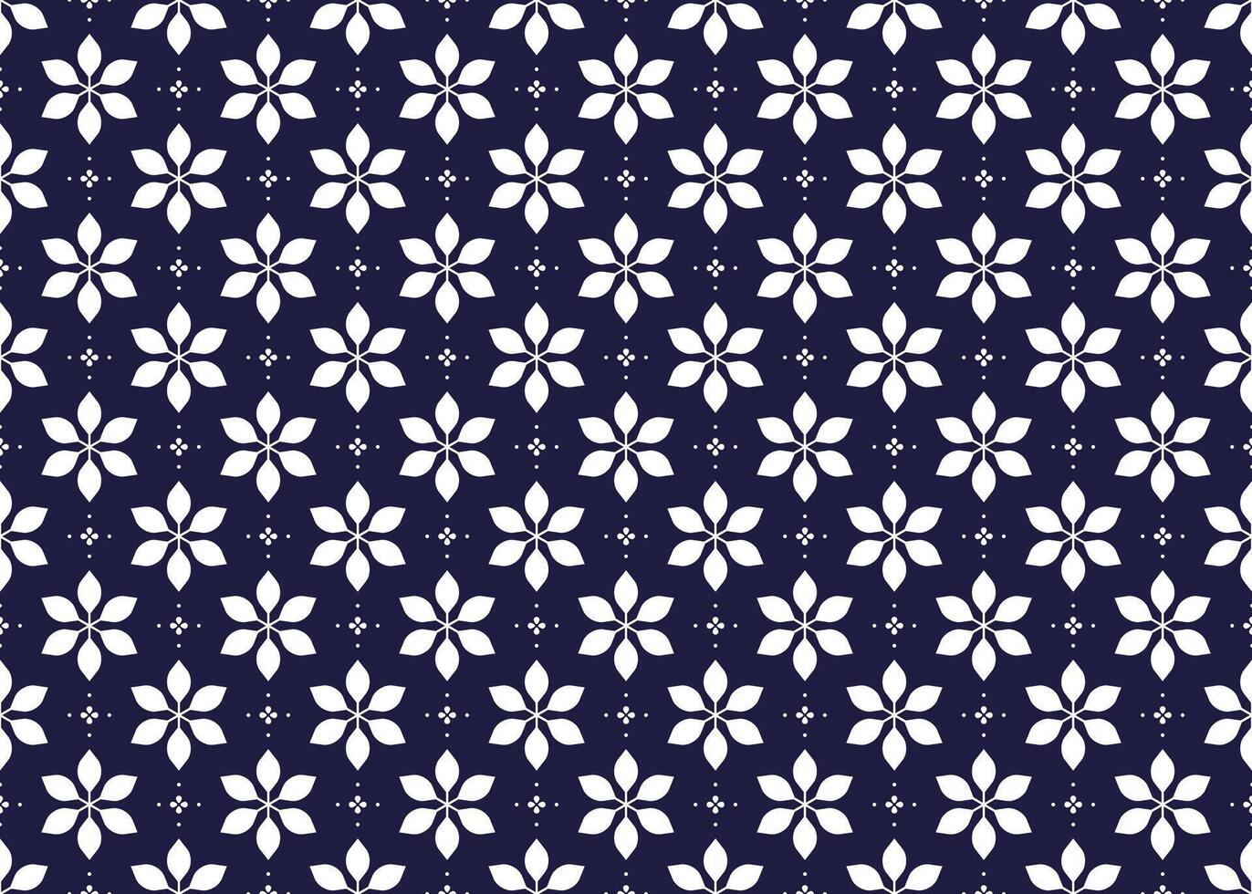 Symbol geometric white flowers on dark blue background seamless pattern for cloth carpet wallpaper wrapping etc. vector